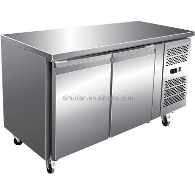 China Stainless Steel 2 Door Undercounter Refrigerator Fridge Undercounter Chiller Freezer Bench for sale