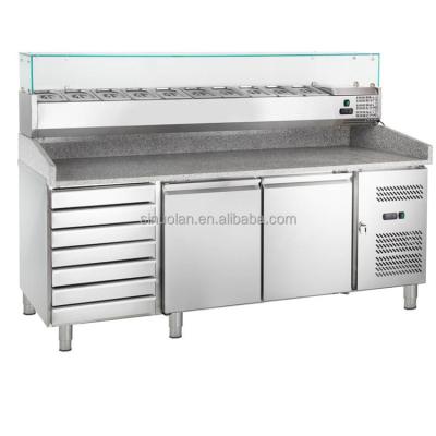 China Refrigerated 1 2 3 4 Door Pizza Counter Top Salad Bar Counter Prep Station Fridge Bar Line Counter Freezer for sale