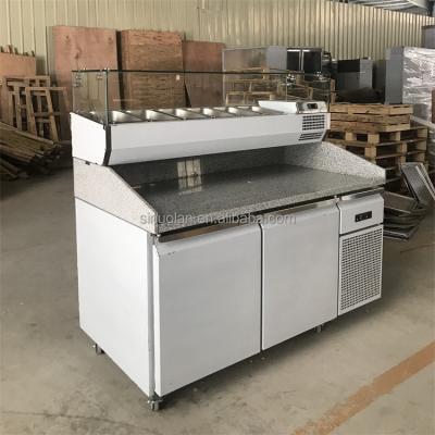 China 2 Doors Refrigerated Prep Station Pizza And Salad Prep Table With Glass Salad Showcase for sale