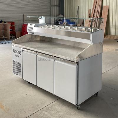 China CE Stainless Steel Salad Bar Freezer Cool Bar Sandwich Pizza Counter Refrigerator Pizza Prep Table for sale