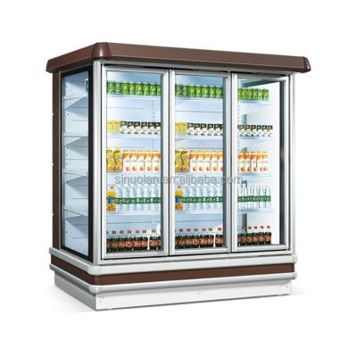 China Clear 3 Glass Door Drink Cooler Beverage Display Multideck Open Chiller Fridge Supermarket Display Fridge For Fruits for sale