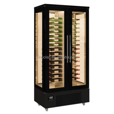 China Best Luxury Custom Wine Cooler With LED Lighting Wine Fridge Refrigerator Cabinet Glass Door Beverage Cellar Bottle Cooler for sale