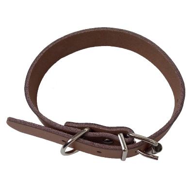 China Classic Padded Brown Padded Premium Genuine Leather Soft Smooth Thick Leather Dog Collar Collars With Strong Buckle for sale