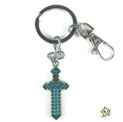 China Plush z007 My Master Blue Diamond Sword Metal Key Chain Keychain Steve Sword Kids Lovely World Design Toy For Children Play Gift for sale