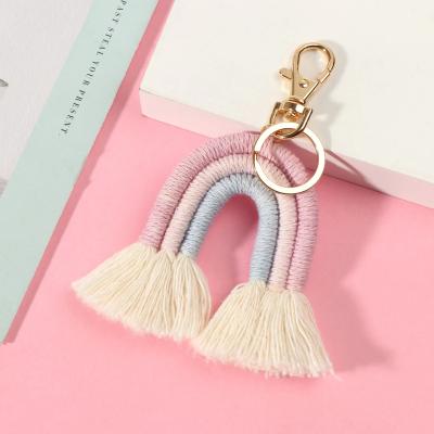 China 1Pc TRENDY Weaving Rainbow Keychains For Handmade Key Car Bag Car Keychain Women Boho Boho Holder Jewelry Gifts for sale