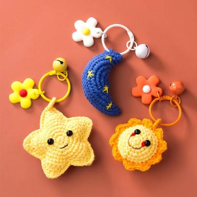 China Fashion R207 DIY Cute Handmade Weaving Stars Moon Key Chain Charms Sunflower Knitted Couples Gift Phone Pendant Charm for sale