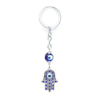 China Evil Eye Hamsa Key Chain Fatima Protection Charm Key Hand Fatima Protection Good Luck Crystal Silver Key Chain z054 for sale