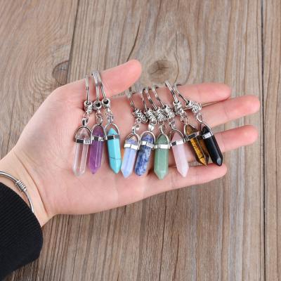 China R074 1pc Classic Natural Stone Key Chain Pink Opal Crystal Colorful Key Chains Rings Fashion Jewely Accessories for sale