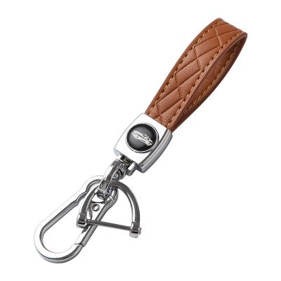 China Car Key Rope Z297 Double Metal Braided Leather Button Key Chain Custom Label Leather Key Chain For Men For Male for sale