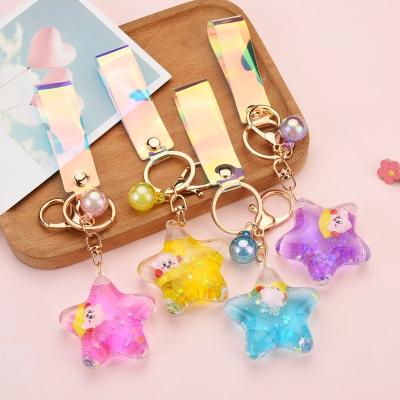 China Cute/Romantic Creative Moving Liquid Five-pointed Bird Keychain Floating Quicksand Keychain Cute/Romantic Star For Women Charm Bag Keyfob Kids Pendant Gift for sale