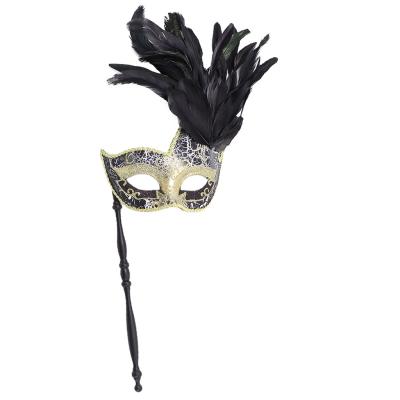 China L153 Other Feather Masquerade Mask With Stick Halloween Ghost Festival Carnival Easter Show Cosplay Party for sale