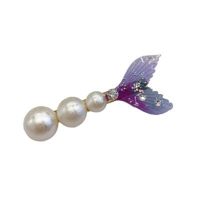 China L306 Mermaid Princess Super Fairy Tail soft faux stone hits clip pearl hairpin soft temperament side female clip for sale