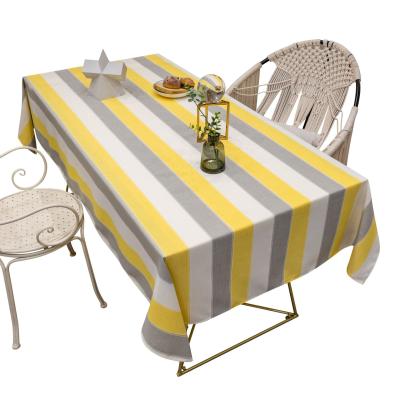 China Nordic Waterproof High Quality Durable Lattice Canvas Striped Polyester Tablecloth Party Luxury Rectangular Waterproof Home Decoration for sale