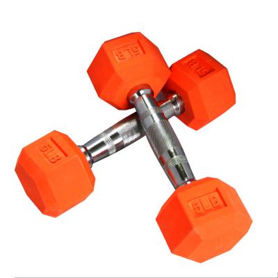 China Fixed Stainless Steel Gym Color Hex Rubber Dumbbells for sale