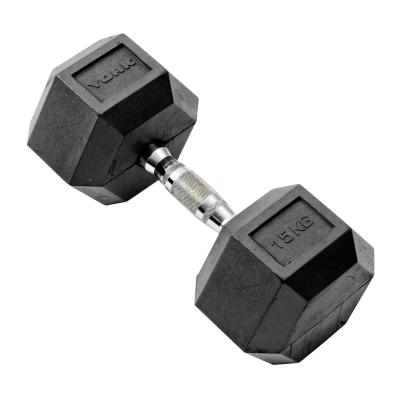 China hex dumbbell/rubber covered hexagon/hex black rubber hex dumbbells LB/KG 10lb 20lb 50lb 100lb 120lb 10kg for sale