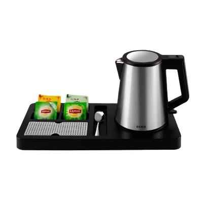 China With 1 stainless steel water drainer to keep it dry 2022 Hotel Electric Kettle Tray Black ABS Tea Tray  Welcome Tray Set for sale