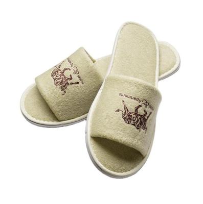 China Home.Hotel.Bathroom.Shower Room Wholesale Hotel Terry Slippers OEM Open Toe Personalized Coral Fleece Raw Material For Hotel Slippers With Logo for sale