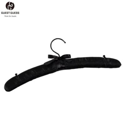 China Skid-Proof Button Guest Guess Luxury Customized Hotel Black Color Satin Padded Hanger With Skid-proof Button Coat Luxury Hangers Hair Hanger for sale