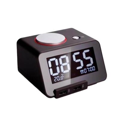 China Simple Function & Large LCD Guest Guess 2023 Hotel Mini Dual USB Charger Alarm Clock SOLO Digital Display Table Digital Wireless Charger With Alarm Clock for sale