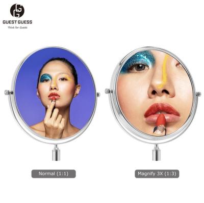 China Sustainable Guest Guess 2023 Wall Mounted Bathroom 3X Magnifying Makeup Mirror Customised Small Mirror Hotel Bathroom Mirrors With Led Light for sale