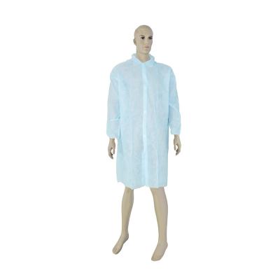 China With Cuff Breathable Disposable Lab Coat PP Free Samples Knitted White Nonwoven Workwear Protective Clothing for sale