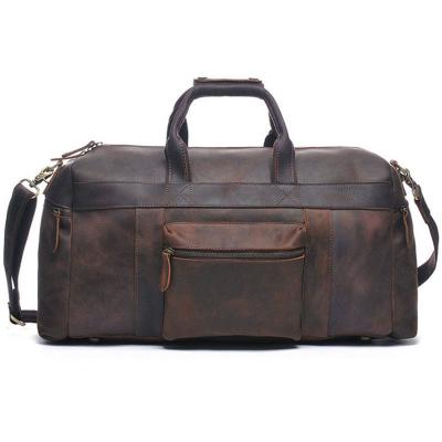 China Fashionable Vintage Brown Crazy Horse Duffle Weekend Genuine Leather Duffel Bag With Shoes Compartment Real Leather Travel Bag For Men for sale