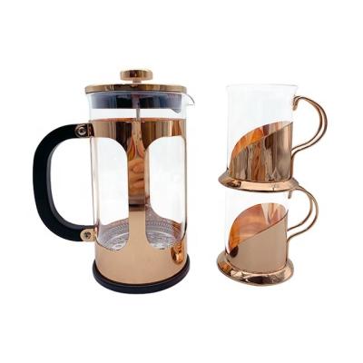 China WITH LID 20034610 Wholesale Glass Teapot 1000ml Stainless Steel French Press Coffee Maker Set With 2x200ml Cup for sale