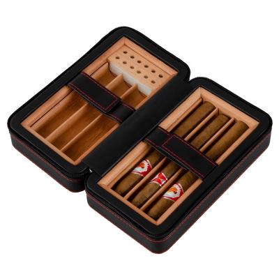 China Wholesale Handmade Cedar Cigar Case Humidor Wood Travel Leather Small Portable Solid Cigar Box for sale