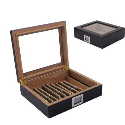 China Handmade Spanish Cedar Wood Humidor by Cedar Wood High-Gloss Black Cigar for sale