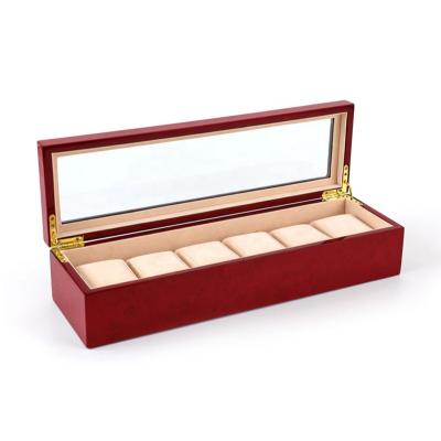 China Handmade Wholesale High Quality 6 Wooden Slots Watch Box Display Custom Glass Watch for sale