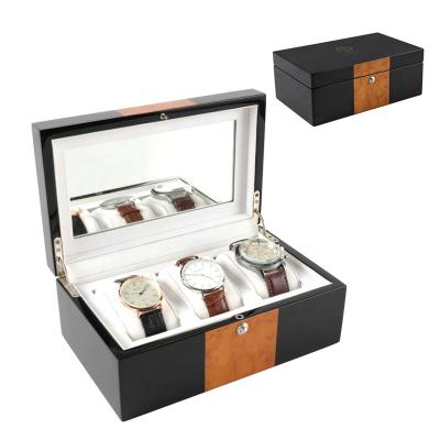 China FUREN Custom Logo Men's Classic Luxury Gift Love Classic Wooden Watch Box Packaging With Mirror for sale