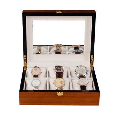 China Customized Logo And Size Luxury Wooden Watch Box Recyclable Wooden Watch Box With Pillow With Mirror for sale