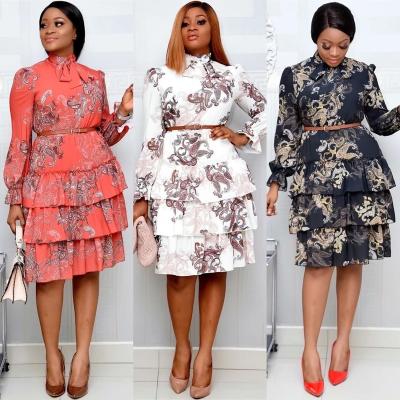 China Washable Digital Printing Temperament Fashion Women's Dress High Waist African Dress Cake Dress for sale