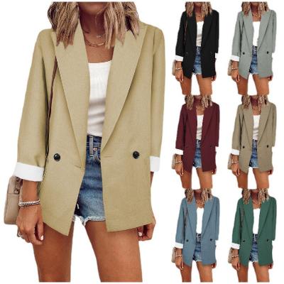 China Autumn Winter New Pure Color Women Small Lapel Breathable Fashionable Double Button Long Sleeve Suit Coat for sale