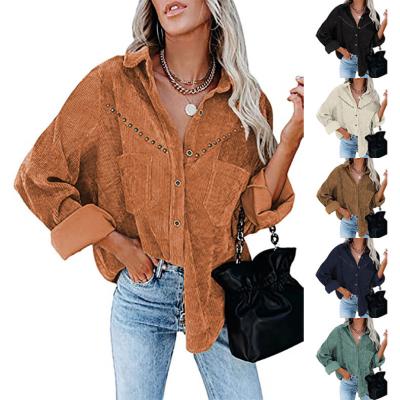 China New Solid Color Lapel Jacket Women's Breathable Corduroy Shirt Jacket Long Sleeve Buttoned Top for sale