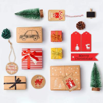 China Waterproof Christmas Gift Wrap Tags With Ribbon Christmas Wrapping Paper Tag Gift Tags Hang Label for sale