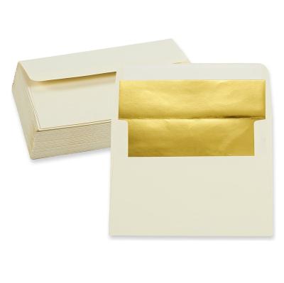 China Europe Factory Custom A7 Invitation Envelopes - Gold Foiled Striped Envelopes Perfect for Weddings, Graduations, Birthday Invitations for sale