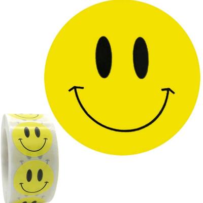 China Hcode Waterproof Smiley Face Sticker Roll Up Happy Face Stickers Circle Dots Paper Labels Teacher Reward Stickers for sale