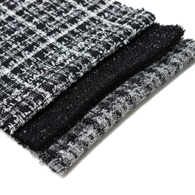 China Polyester scottish breathable custom wool tweed sequin stripe blend winter woolen fabric for coat pants dresses for sale