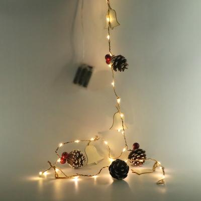 China Indoor LED Christmas Hemp Rope String Light with Bell Cherry Pendant Decoration Wooden Gables for sale