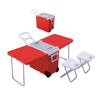 China Waterproof Multifunction 28l Ice Insulated Cooler Box With Handle And Wheels And Table And Chairs for sale