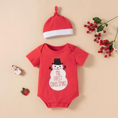 China Wholesale 100% Cotton Baby Romper Reservation Christmas Short Wrapped Snowman Overalls Wrapped Fart Clothes Sent Red Hat for sale