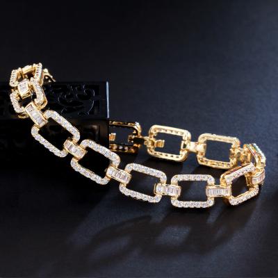 China Bling Sparkle Micro Pave Zircon Stone 18k Yellow Gold Plated Cuban Link Chain Bracelets For Women New Fashion Brand Jewelry for sale