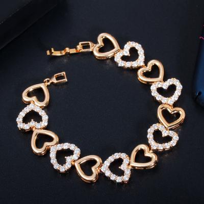 China Classic 585 Gold Plated Love Glitter Heart Shape Cubic Zircon Tennis Bracelet For Women Bracelet Girlfriend Gifts CZ Fashion Jewelry for sale