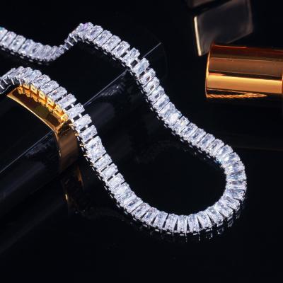 China Gorgeous Rectangle Luminous Cubic Zircon Sparkle White Gold Plated CZ Tennis Chain Necklace For Women Jewelry Prom Costume Accessories for sale