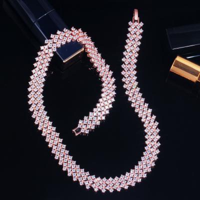 China CWW 255 Pcs Sparkle Round Zircon Pave Rose Gold Color Wide Tennis Chain Necklace Bridal Jewelry For Women Wedding Party Luxury for sale