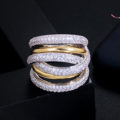 China Circle Twisted Geometry Zircon Engagement Wedding Sparkle Moroccan Layered Finger Stacked Rings For Women Dubai Bridal Jewelry for sale