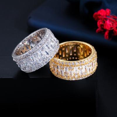 China European Sparkle Brass Gold Plated Silver Color Engagement And Wedding Party Jewelry Luxury White Baguette Cubic Zircon Ring For Women for sale