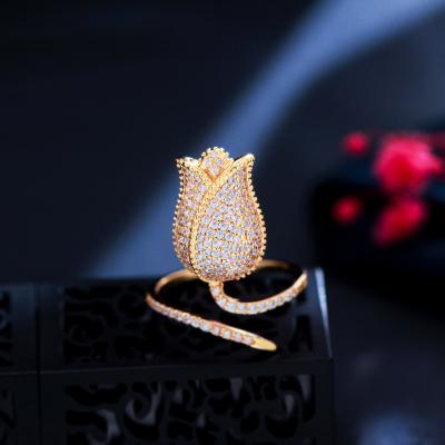 China White Gold Color Sparkle Adjustable Zircon Plated Rose Flower Luxury Wedding Ring Tasty For Women Brides Party CZ Jewelry for sale