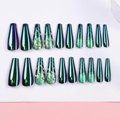 China Popular high quality luxury extra long coffin diamond nails tipc tipc false nails elegant design press on nails for sale